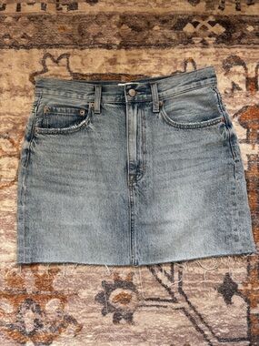 pistola Light Wash Denim Mini Skirt with Raw Hem